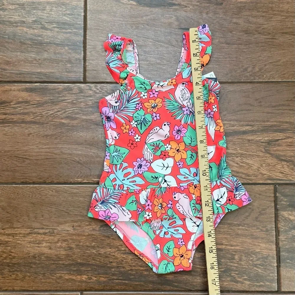 OshKosh Hawaiian Baby Girl 24M Swimsuit Ruffle Floral Beach Toddler UPF 50 NWT